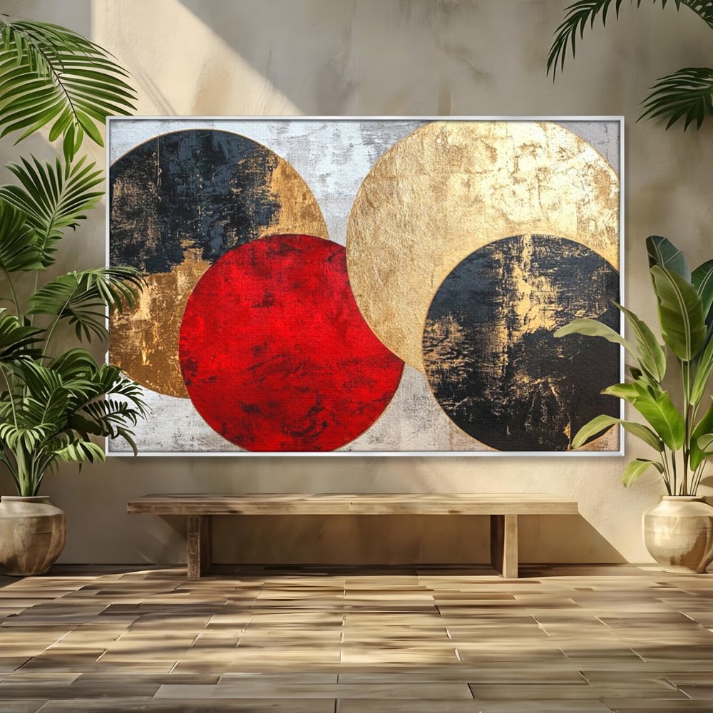 Tablou canvas cu tablou canvas cu cercuri abstracte, in rama de aluminiu argintiu